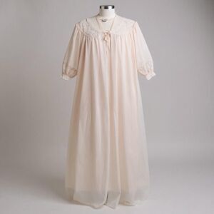 Vintage 50s Lady Duff Peignoir M Pink Sheer Lacey Sexy Robe Lingerie Boudoir